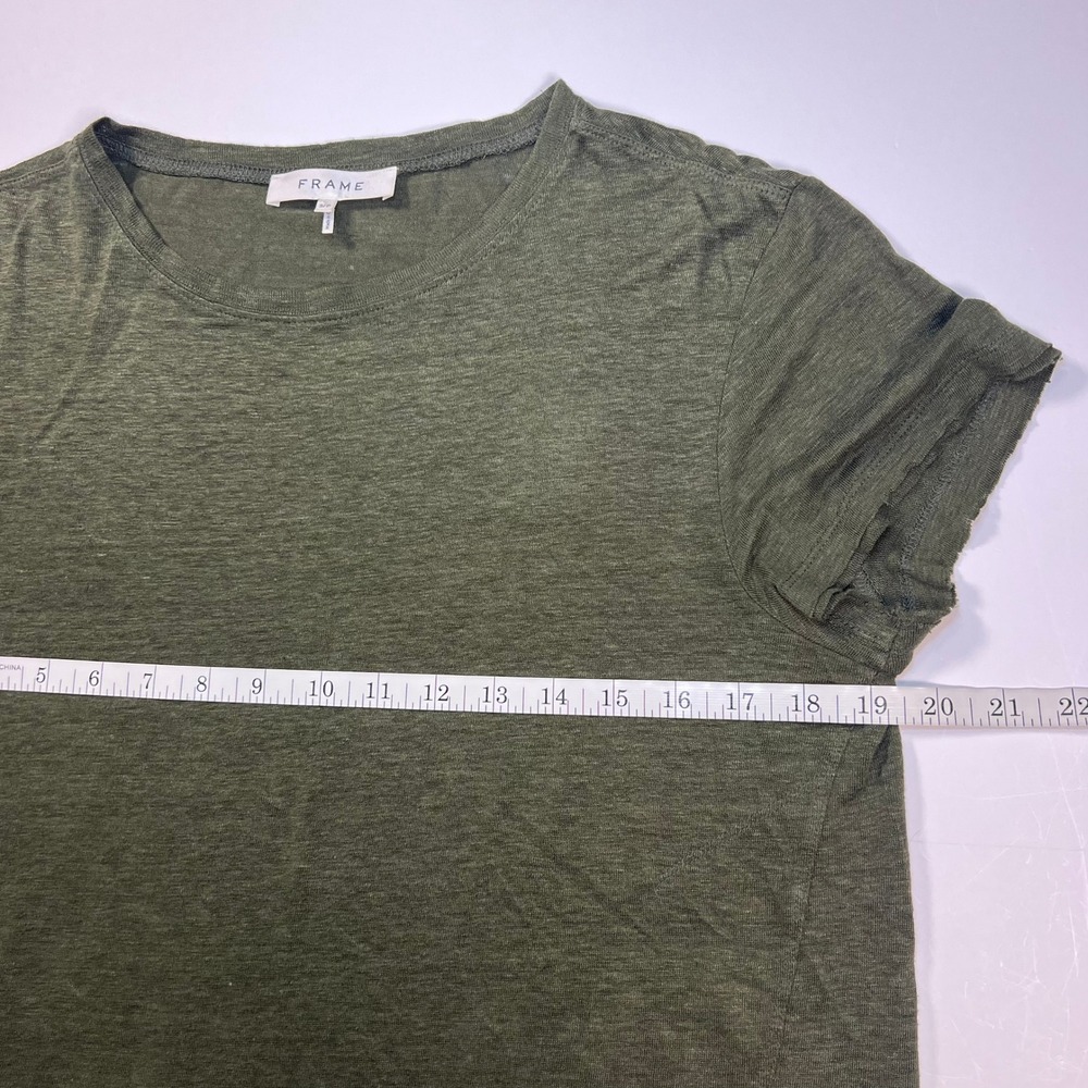 Frame Easy True Organic Linen T-Shirt Women Size Small Olive Green Unhemmed - Picture 6 of 10